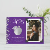 Lehrerin Bildung Silver Abschluss Lila Einladung (Stehend Vorderseite)