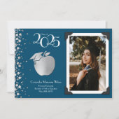 Lehrerin Bildung Silver Abschluss Navy Blue Einladung (Vorderseite)