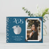 Lehrerin Bildung Silver Abschluss Navy Blue Einladung (Stehend Vorderseite)