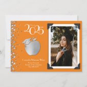 Lehrerin Bildung Silver Abschluss Orange Einladung (Vorderseite)