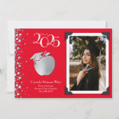 Lehrerin Bildung Silver Abschluss Red Einladung (Vorderseite)