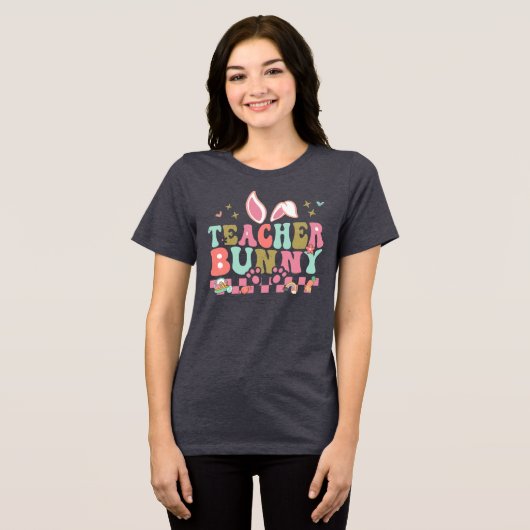 Lehrerin Bunny Graphic Tri-Blend Shirt (Vorderseite voll)