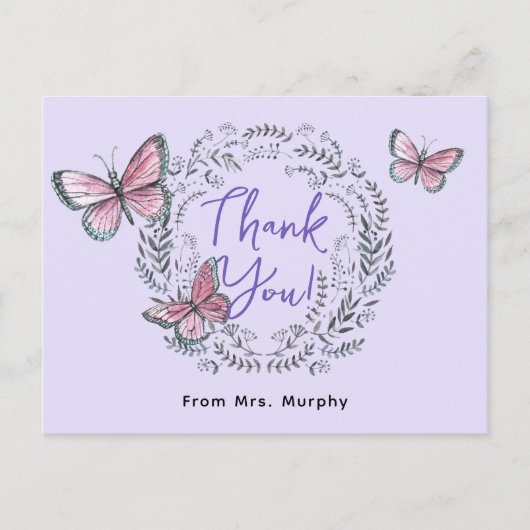 Lehrerin Butterfly Danke Postkarte (Vorderseite)