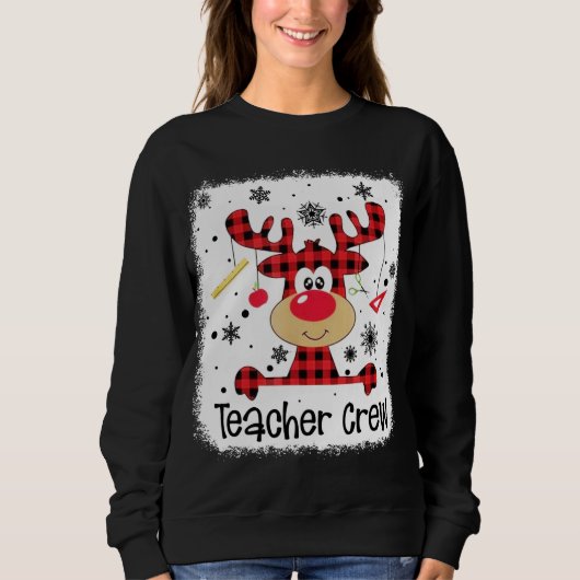 Lehrerin Crew Niedlich Red Kariert Reindeer Snow L Sweatshirt (Vorderseite)
