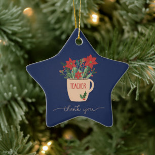 Lehrerin danke Ihnen bei Christmas Poinsettias Keramik Ornament