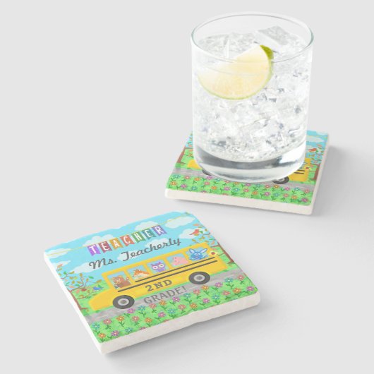 Lehrerin Danke, Individuelle Name| Niedliche Busti Steinuntersetzer (Seitenansicht)