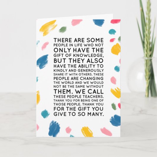 Lehrerin Dankeschön Karte - Einzigartig farbig (Vorderseite)