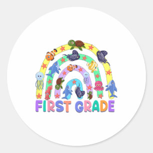 Lehrerin der 1. Klasse Regenbogen-Ozean-Tier Erste Runder Aufkleber