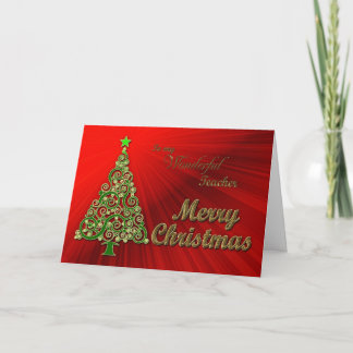 Lehrerin, eine Weihnachtskarte mit Gold und Rotem  Feiertagskarte