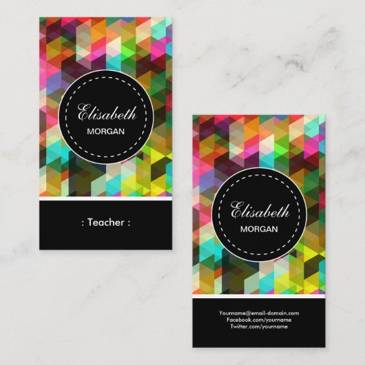 Lehrerin - farbenfrohe Mosaikmuster Visitenkarte (Vorne/Hinten)