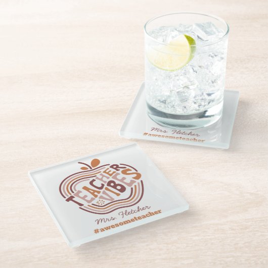 Lehrerin Geschenk Apple Boho Glasuntersetzer (Schrägansicht)