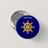 Lehrerin goldenes Schiffrad auf königsblau Button (Vorne & Hinten)