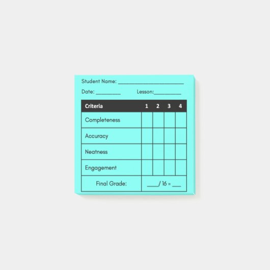 Lehrerin Grading Rubric für Unterricht in Blue Post-it Klebezettel (Vorderseite)