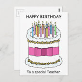 Lehrerin Happy Birthday Cartoon Cake Postkarte (Vorne/Hinten)