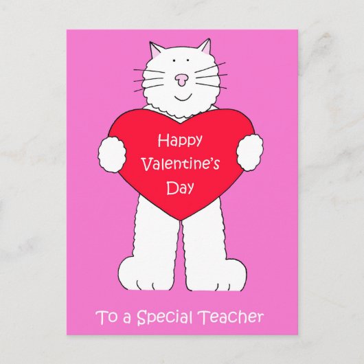 Lehrerin Happy Valentine's Day Cat Feiertagspostkarte (Vorderseite)