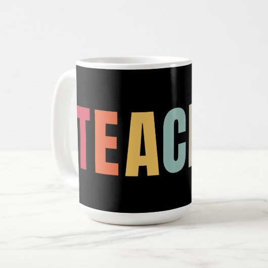 LEHRERIN in farbenfrohen Buchstaben Kaffeetasse (Vorderseite Links)