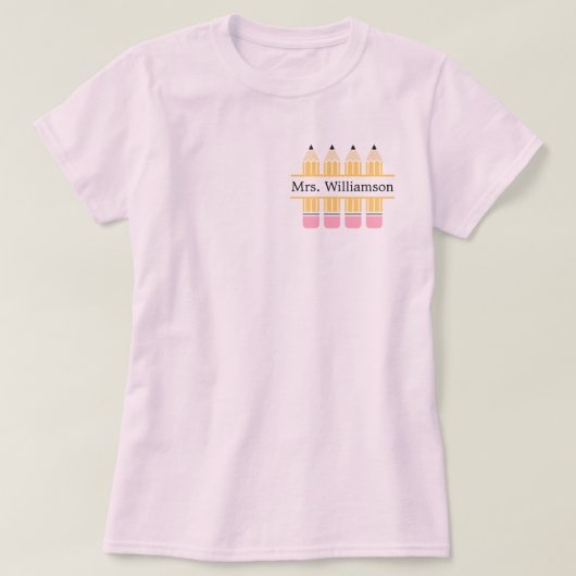Lehrerin Individuelle Name Gelber Stift T-Shirt (Design vorne)