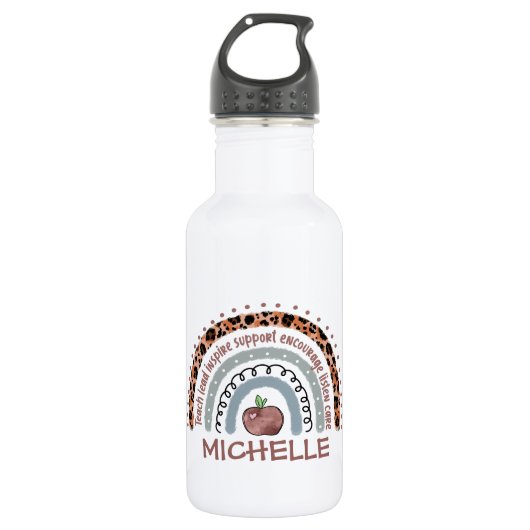 Lehrerin Kernwerte Rainbow Edelstahlflasche (Vorderseite)