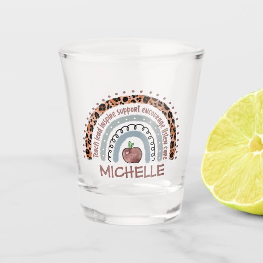 Lehrerin Kernwerte Rainbow Schnapsglas (Vorderseite)