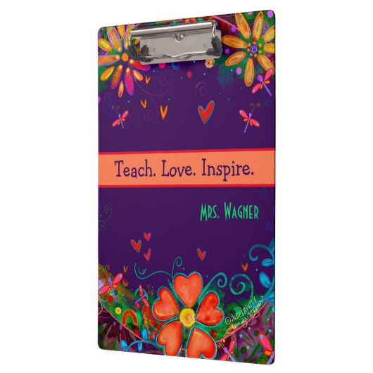 Lehrerin Liebe Inspiriere Blumenzettel Klemmbrett (Links)