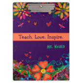 Lehrerin Liebe Inspiriere Blumenzettel Klemmbrett (Vorderseite)
