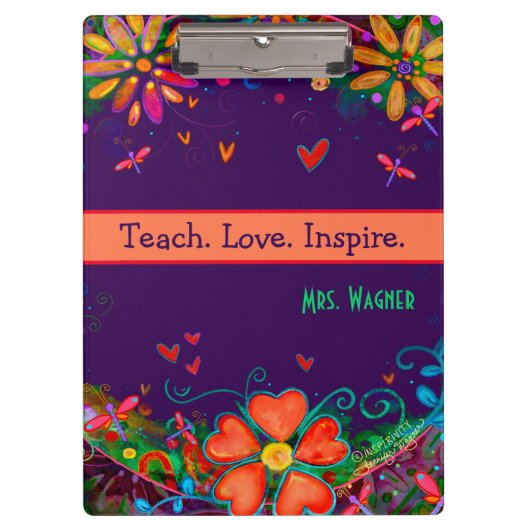 Lehrerin Liebe Inspiriere Blumenzettel Klemmbrett (Vorderseite)