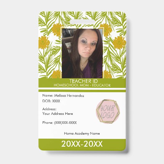 Lehrerin, Mama der Schule, Ausweis Florals (Vorderseite)