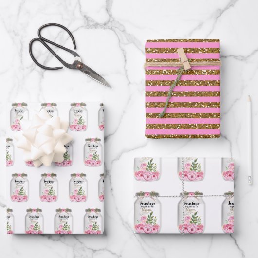 Lehrerin Mason Jar Blume Geschenkpapier Set (Vorderseite)