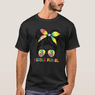 Lehrerin Messy Bun Groovy Erster Tag O T-Shirt