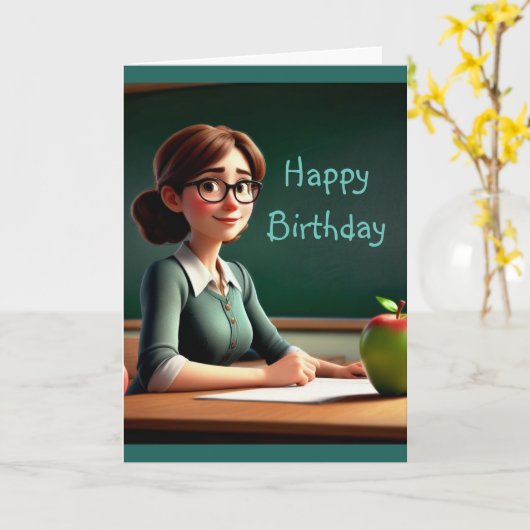 Lehrerin mit Apfel Karte (Gelbe Blume)