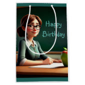 Lehrerin mit Apfel Mittlere Geschenktüte (Vorderseite)