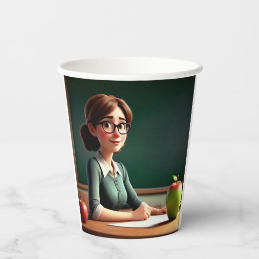 Lehrerin mit Apfel Pappbecher (Rückseite)