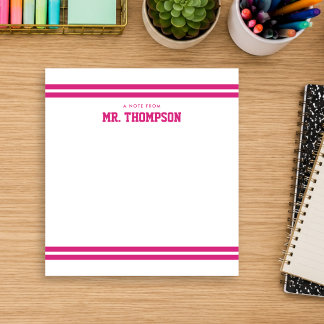 Lehrerin mit rosa Streifen Schule Notizblock