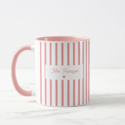 Lehrerin-Monogramm mit rosa Streifen Tasse (Links)