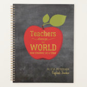 Lehrerin Name Gold Script Red Apple Blackboard Planer (Vorderseite)