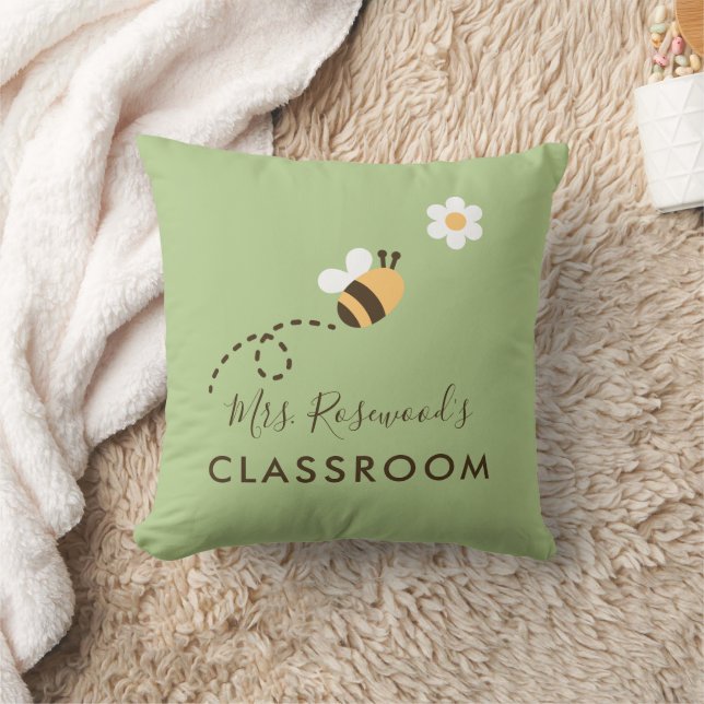 Lehrerin Name Klasse Bee Dusty Green Kissen (Decke)
