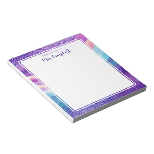 Lehrerin Name Rainbow Pastel Waves Notizblock (angewinkelt)