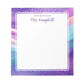 Lehrerin Name Rainbow Pastel Waves Notizblock (Vorderseite)