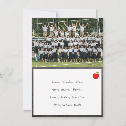 Lehrerin Name Red Apple Blackboard Foto Vielen Dan Dankeskarte (Rückseite)