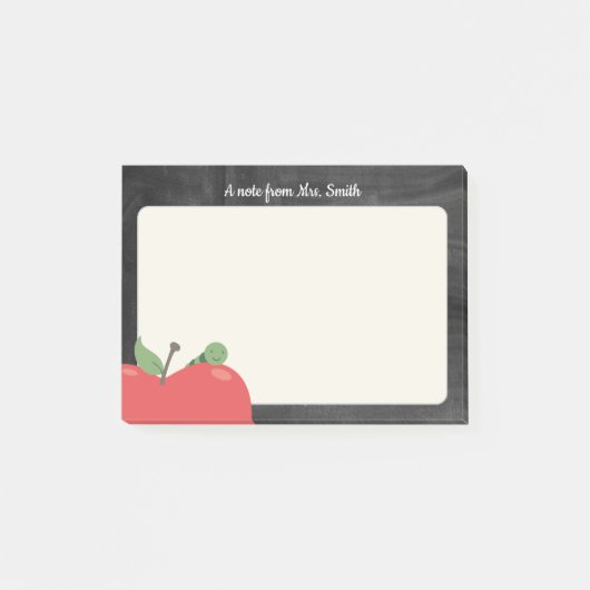 Lehrerin Niedlich Apple & Worm Rustikale Tafel Post-it Klebezettel (Vorderseite)