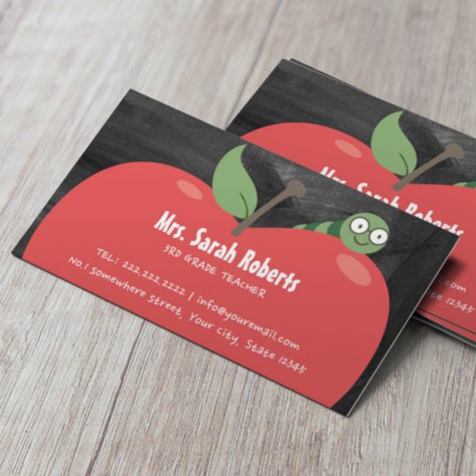 Lehrerin Niedlich Apple & Worm Rustikale Tafel Visitenkarte