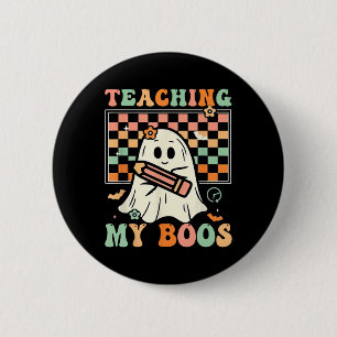 Lehrerin Niedlich Ghost Groovy Lehrer Halloween Le Button