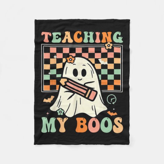 Lehrerin Niedlich Ghost Groovy Lehrer Halloween Le Fleecedecke (Vorderseite)