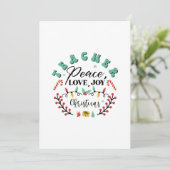 Lehrerin Peace Liebe Freuen Weihnachten Dankeskarte (Stehend Vorderseite)