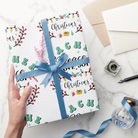 Lehrerin Peace Liebe Freuen Weihnachten Geschenkpapier (Schenken)