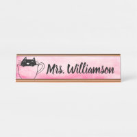 Lehrerin Pink Black Cat Kitten Schreibtisch Name