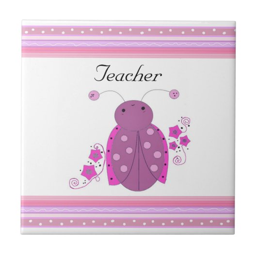 Lehrerin Pink und Lila Ladybug Fliese (Vorderseite)