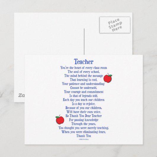 Lehrerin Postkarte (Vorne/Hinten)