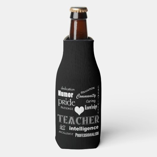 Lehrerin Pride-White Heart Flaschenkühler (Flaschenvorderseite)
