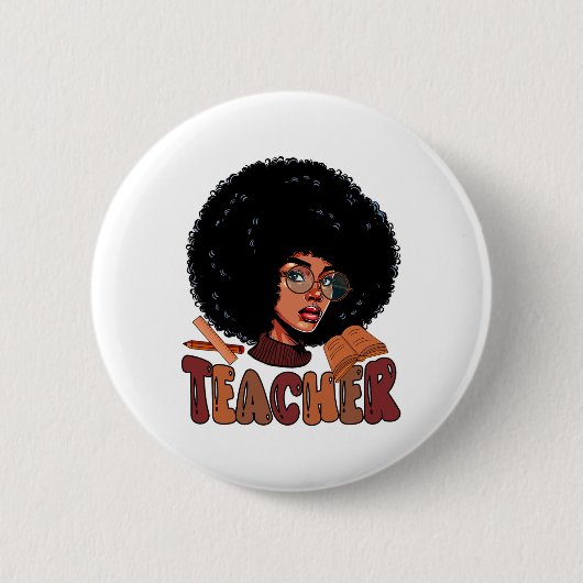Lehrerin Proud Job Team Kostüm Afro Man Black Hist Button (Vorderseite)